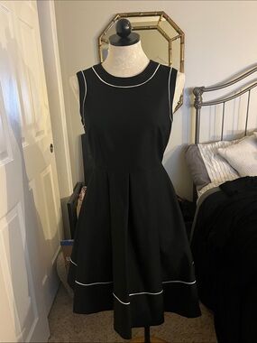 kate spade Black Fit-and-Flare Dress with White Trim